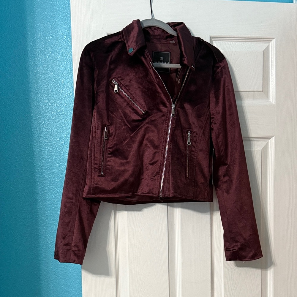 Elegant Velvet Bomber Jacket in Rich Burgundy